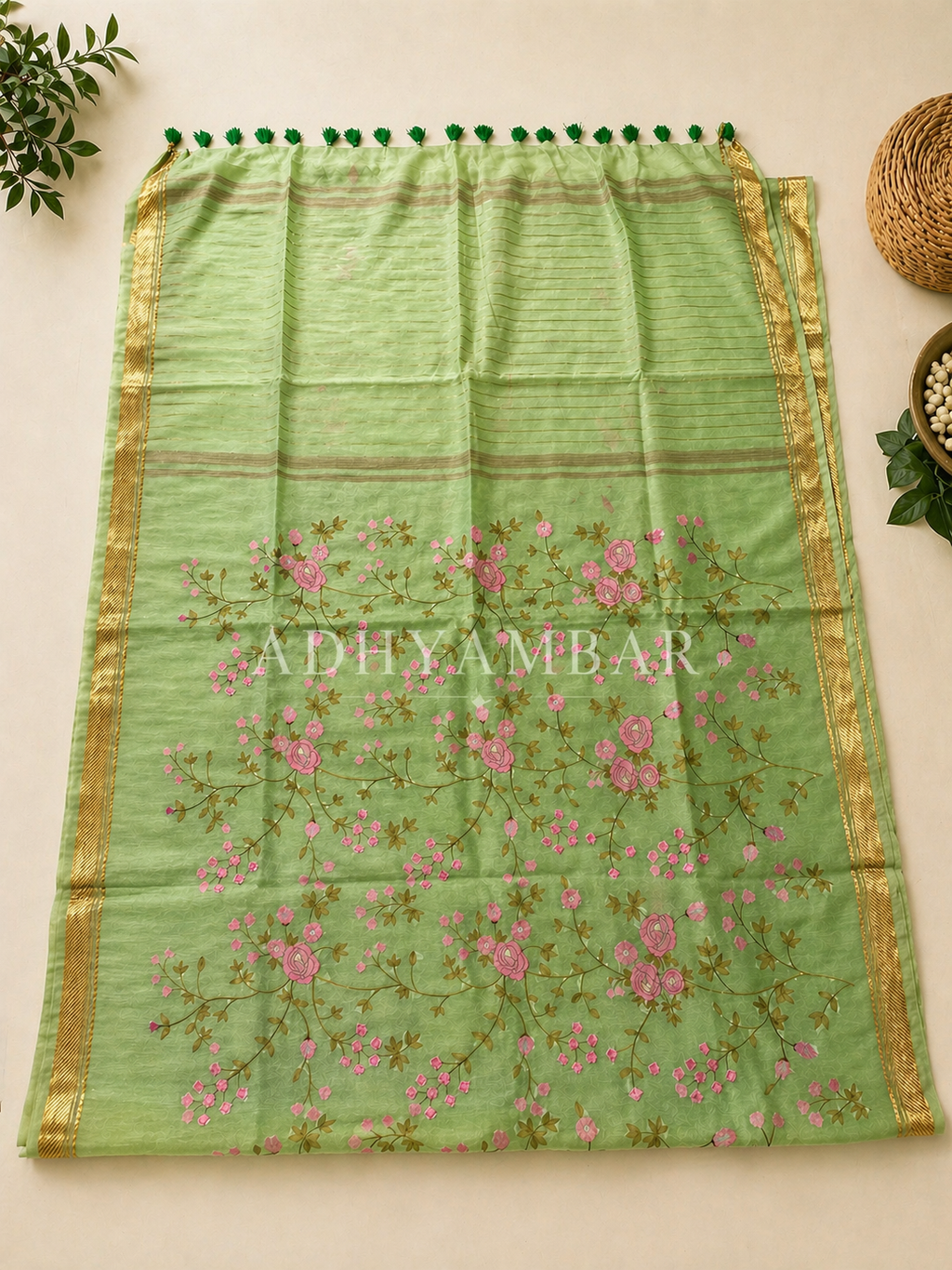 Silk Linen with Kashmiri hand embroidery Saree