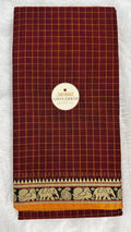Maroon Narayanpet check with elephant peacock border