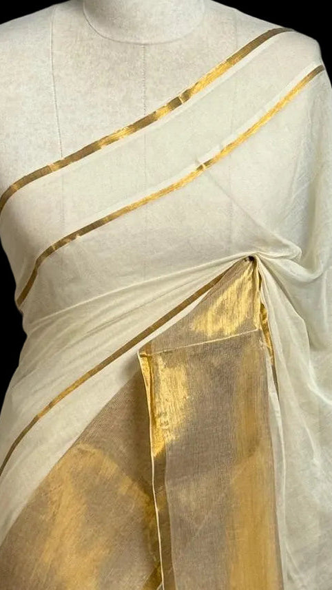 Off-white Mul cotton saree with Zari border