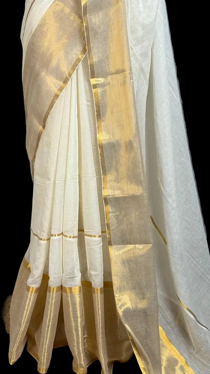 Off-white Mul cotton saree with Zari border