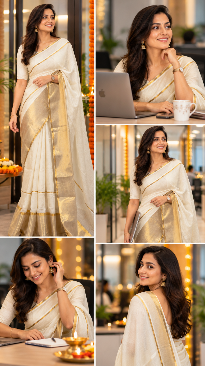 Off-white Mul cotton saree with Zari border
