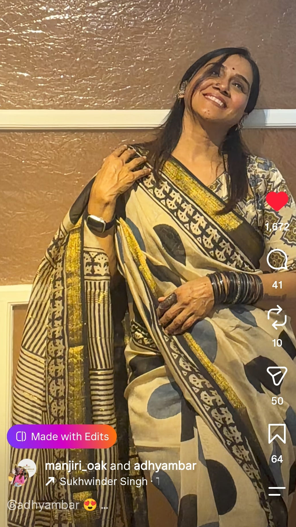 Golden Handbook Printed Maheshwari with Zari border