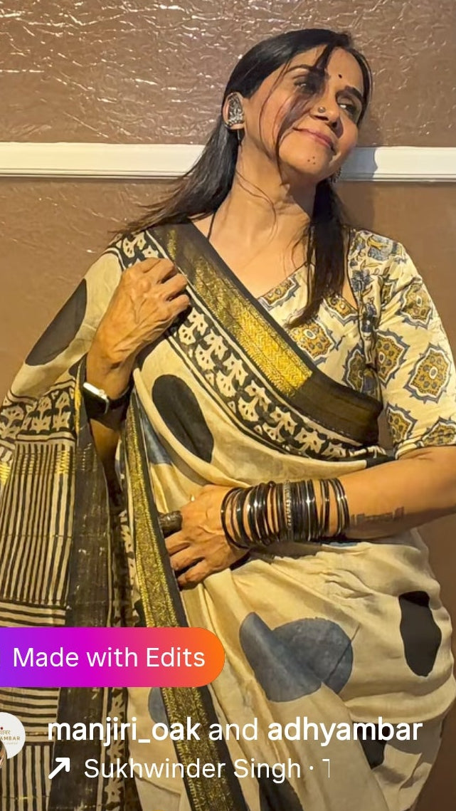 Golden Handbook Printed Maheshwari with Zari border