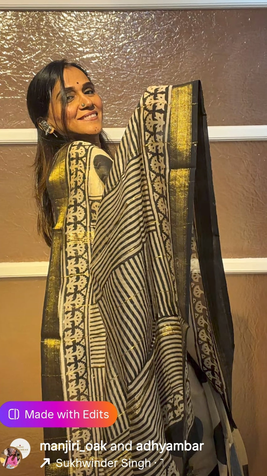 Golden Handbook Printed Maheshwari with Zari border