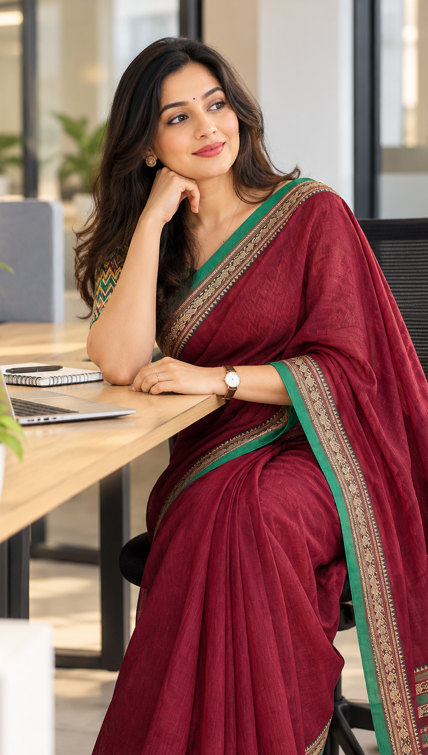 Maroon Narayanpet Saree