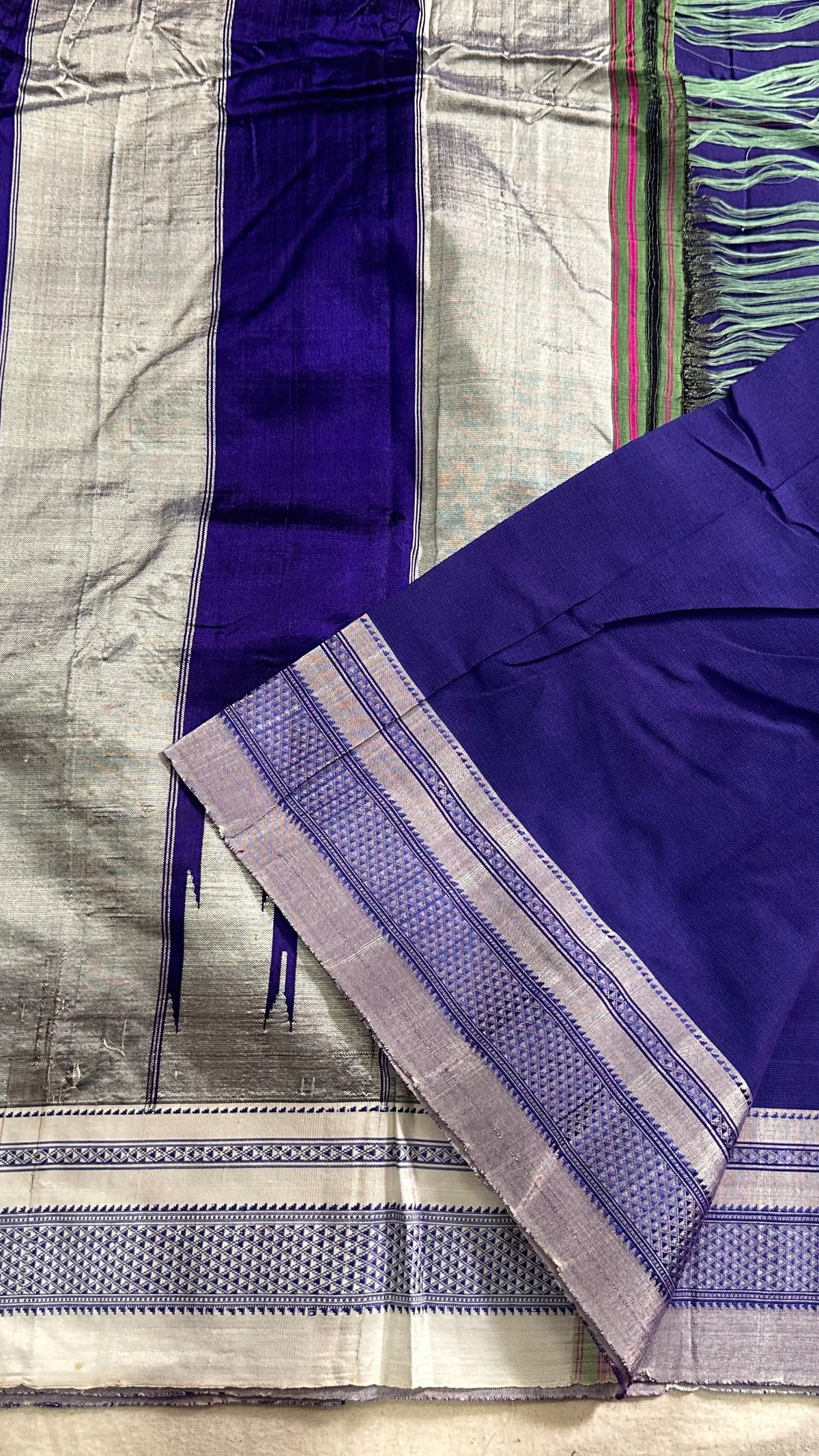 Blue Ilkal Cotton Handloom Saree with Silk Pallu with