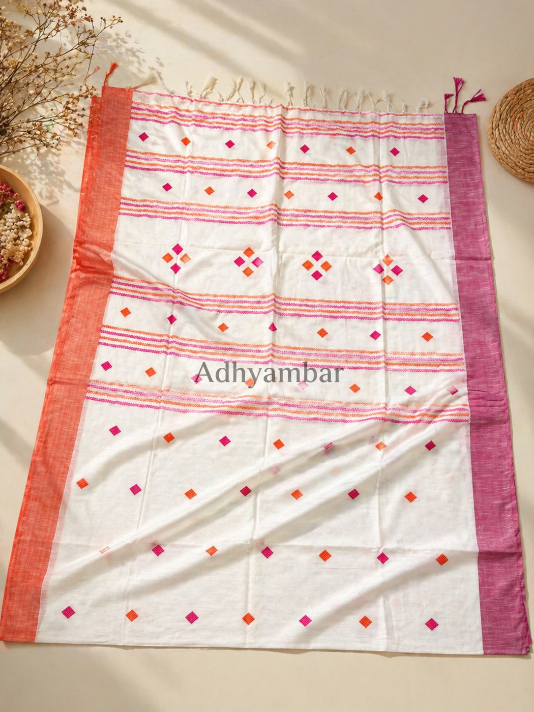 Khadi Cotton Handwoven Tangail White Saree