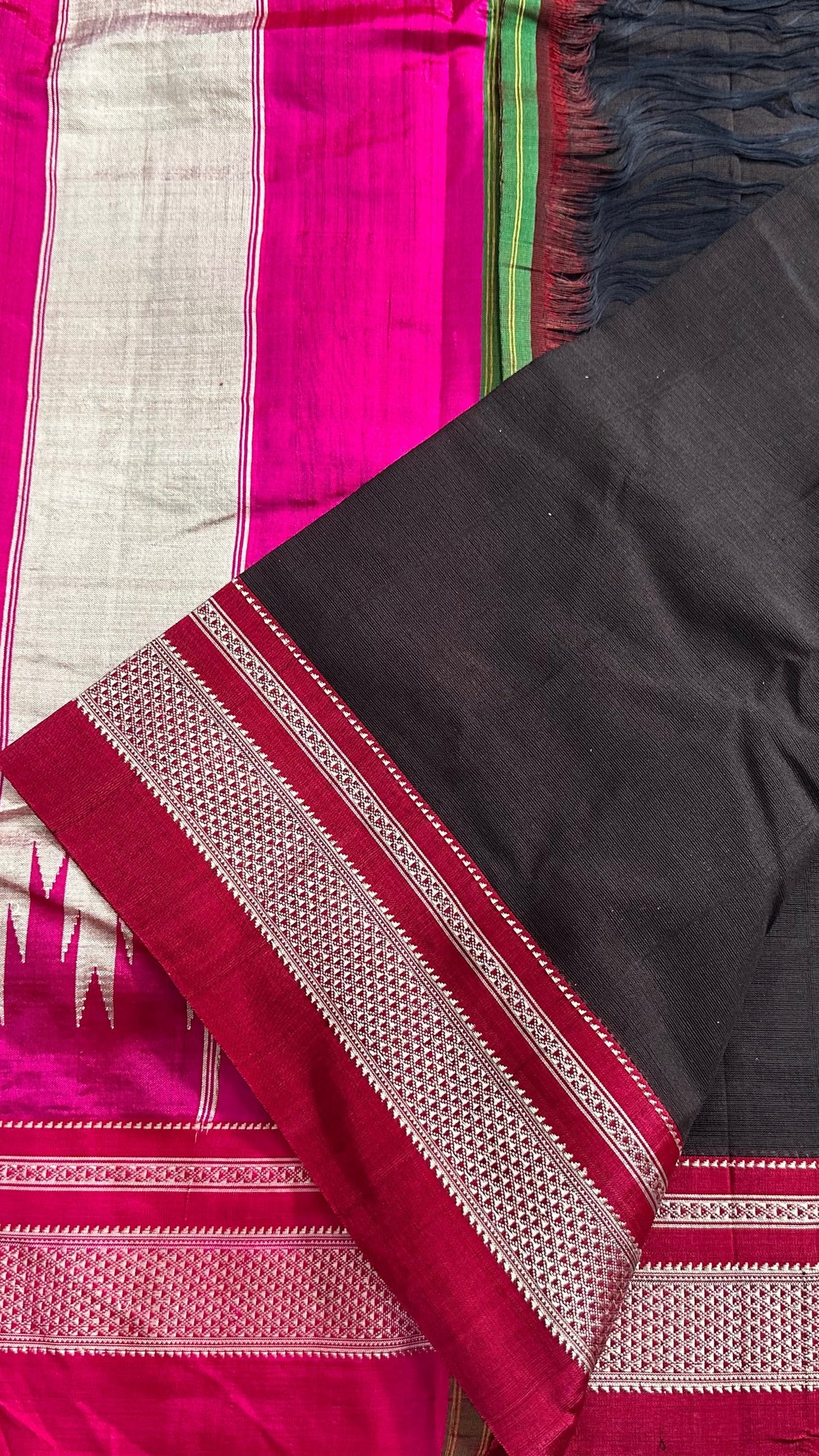 Black Ilkal Cotton Handloom Saree with Silk Pallu with red border