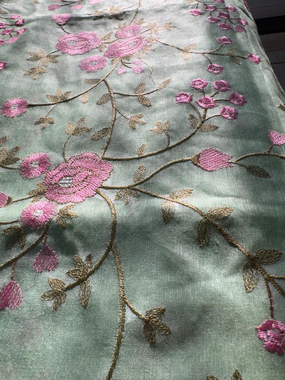 Silk Linen with Kashmiri hand embroidery Saree